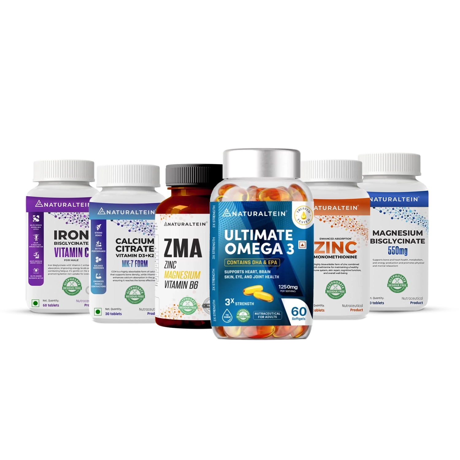 Great Value deal – All Micronutrients (Magnesium Glycinate + Calcium Citrate + ZMA + Omega 3 + Iron with Vit C + Zinc Monometheonine)