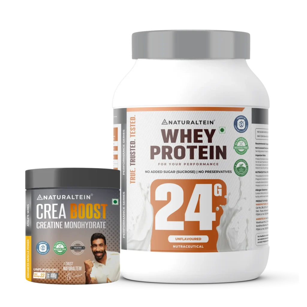 unflavoured-100% Natural Whey Protein – Max (1 kg) + CREA BOOST Creatine Monohydrate (100g)