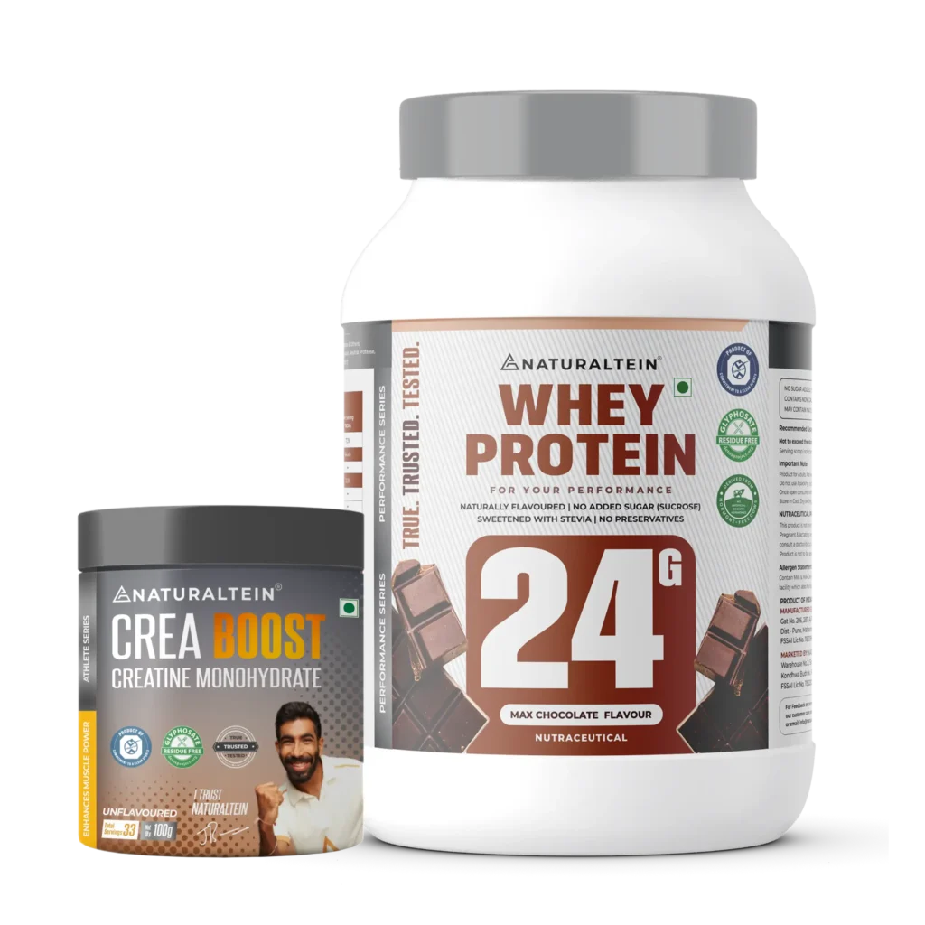 chocolate-100% Natural Whey Protein – Max (1 kg) + CREA BOOST Creatine Monohydrate (100g)