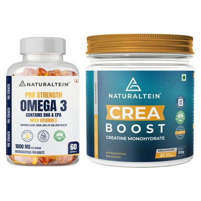 Great Value Deal – CREA BOOST Creatine Monohydrate Unflavoured (100g) + Pro Strength Omega 3 (60 Softgels)