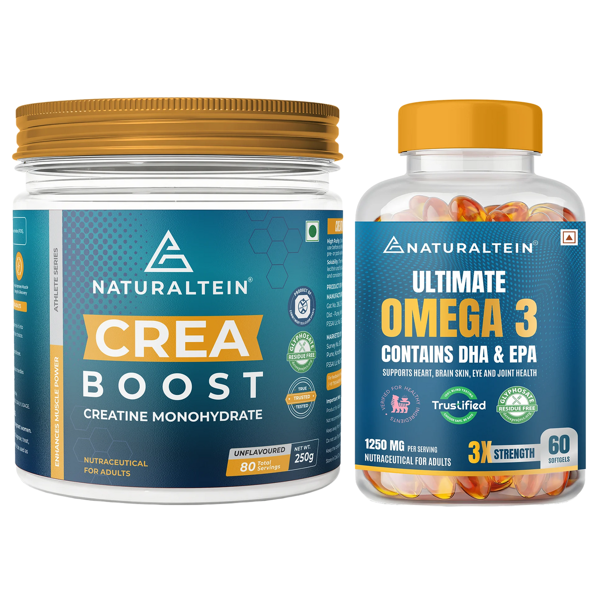 Great Value Deal – CREA BOOST Creatine Monohydrate Unflavoured (250g) + Ultimate Omega 3 (60 Softgels)