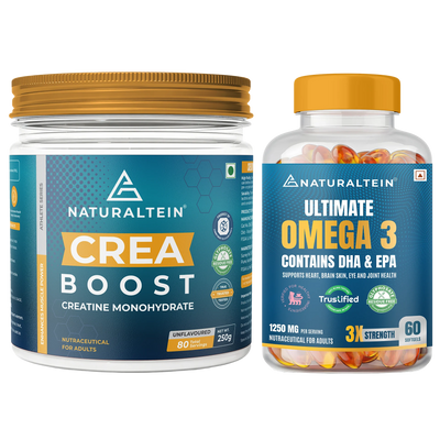 Great Value Deal – CREA BOOST Creatine Monohydrate Unflavoured (250g) + Ultimate Omega 3 (60 Softgels)