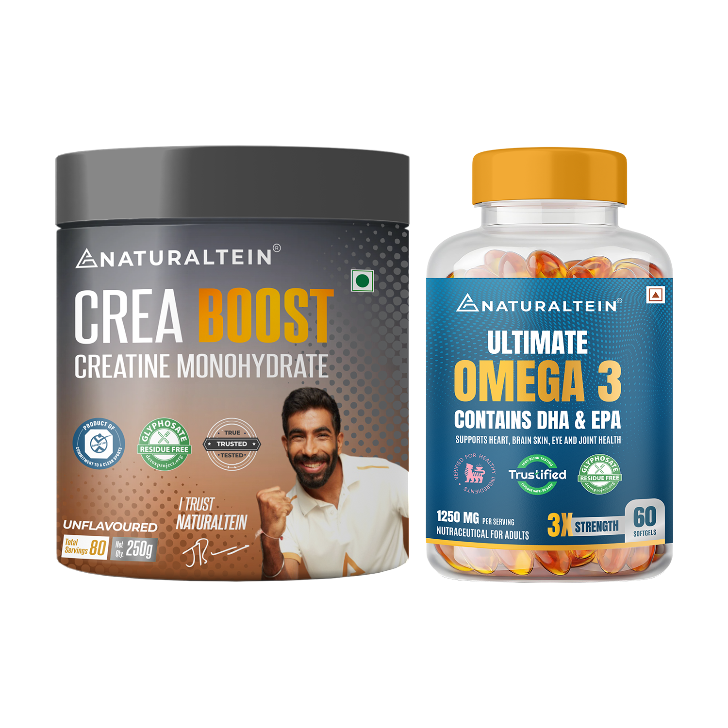 Great Value Deal – CREA BOOST Creatine Monohydrate Unflavoured (250g) + Omega 3 Triple Strength (60 Softgels)