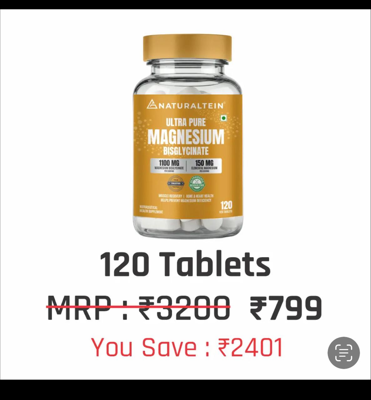 100% Magnesium Glycinate 1100 mg