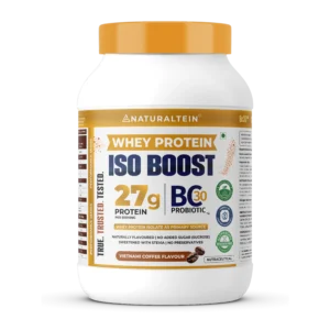 NATURALTEIN -100% Natural Whey Protein ISO BOOST- Vietnamese Coffee Flavour (27 G Protein)