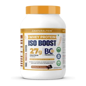 NATURALTEIN -100% Natural Whey Protein ISO BOOST- Chocolate Flavour (27 G Protein)